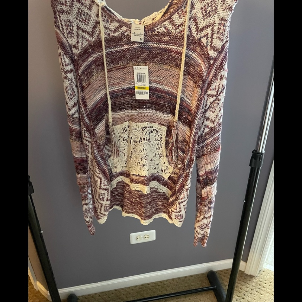American Rag- Juniors crocheted hoodie size: M